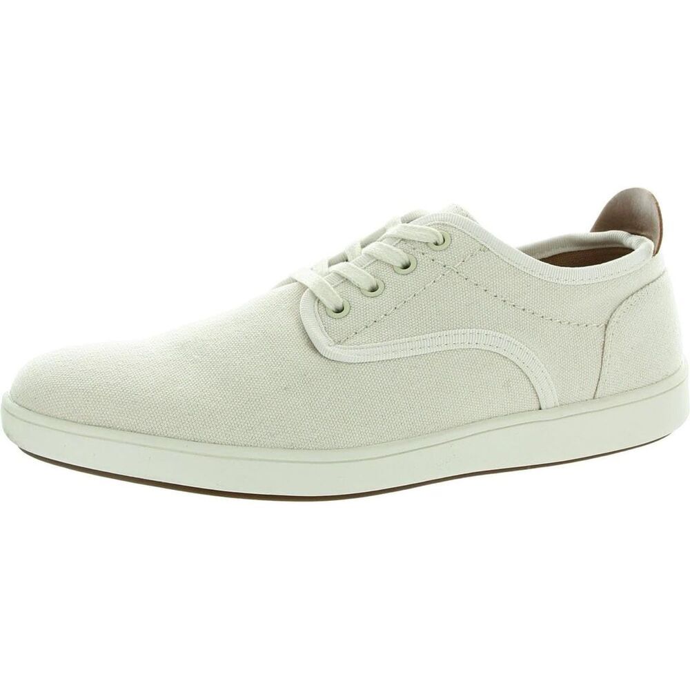 Men's Cream Fabric Round Toe Lace-up Rubber Sole Lightweight Fashion Sneakers